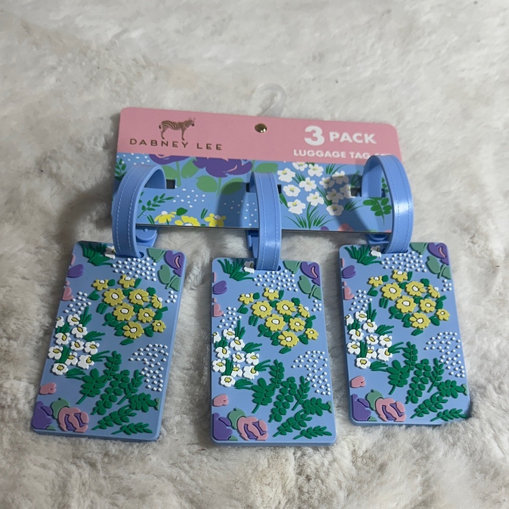 Dabney Lee set of 3 blue floral luggage tag set